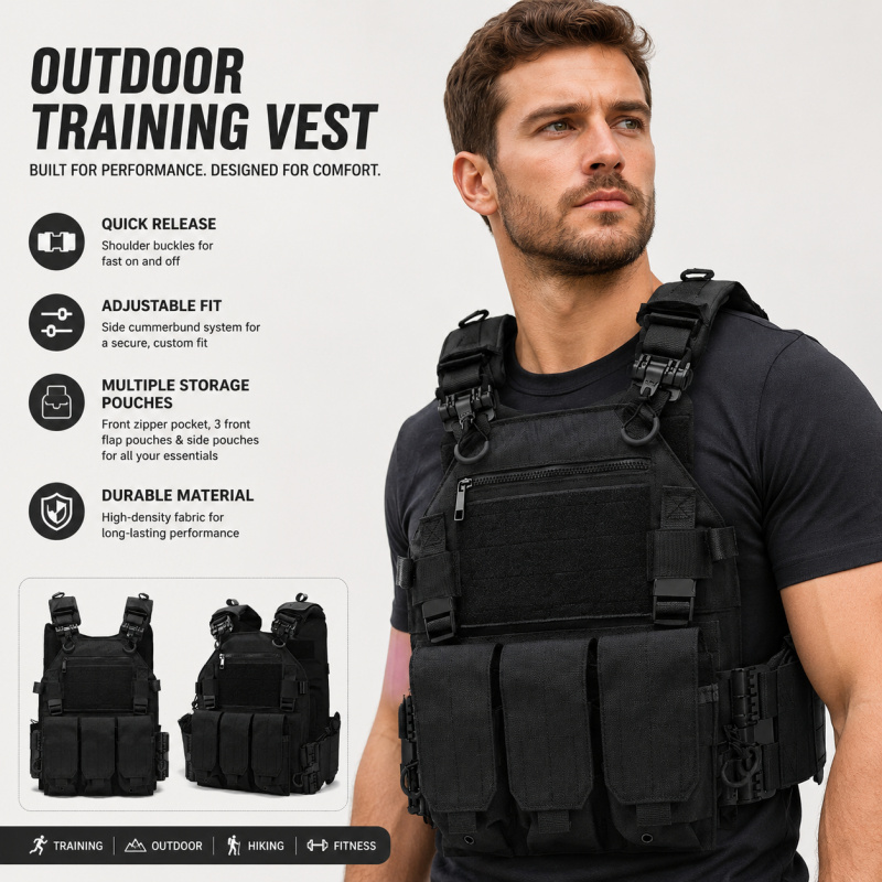 Outdoor Hunting Vest - Kamizelka taktyczna poliestrowa z potrójną ładownicą